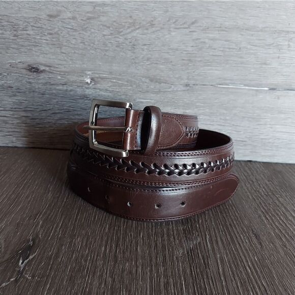 Brown Faux Leather Braided Center Belt Size 40 - Picture 1 of 6